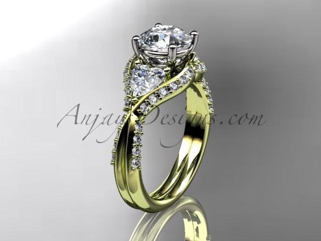Hochzeit - Unique 14kt yellow gold diamond wedding ring, engagement ring with a "Forever Brilliant" Moissanite center stone ADLR319