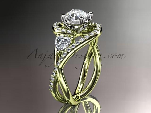 Hochzeit - Unique 14kt yellow gold diamond engagement ring, wedding band with a "Forever Brilliant" Moissanite center stone ADLR320