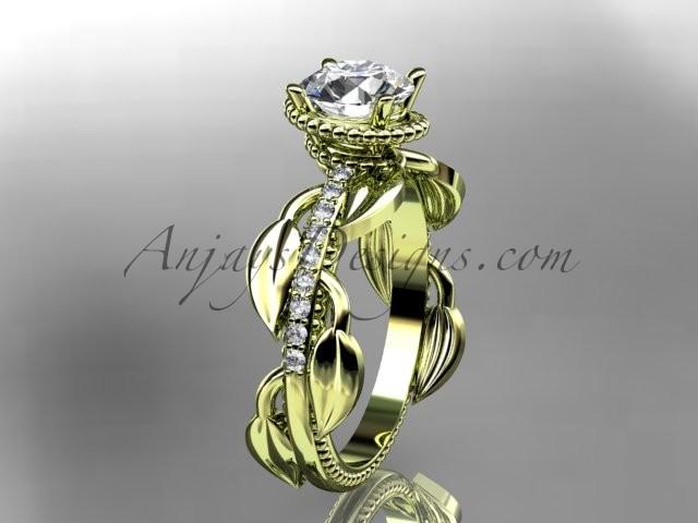 زفاف - Unique 14k yellow gold diamond leaf and vine diamond engagement ring with a "Forever Brilliant" Moissanite center stone ADLR231