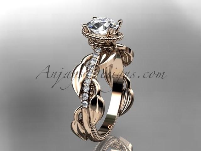 زفاف - Unique 14k rose gold diamond leaf and vine diamond engagement ring with a "Forever Brilliant" Moissanite center stone ADLR231