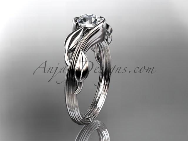 زفاف - Platinum leaf and vine wedding ring, engagement ring with a "Forever Brilliant" Moissanite center stone ADLR273