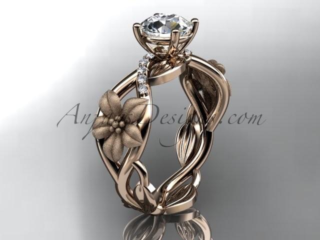 زفاف - Unique 14kt rose gold diamond floral leaf and vine wedding ring, engagement ring with a "Forever Brilliant" Moissanite center stone ADLR270