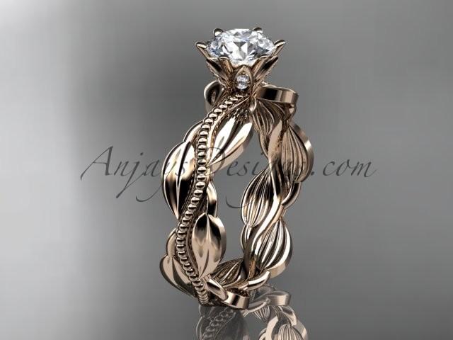 زفاف - Unique 14k rose gold leaf and vine engagement ring, wedding band with a "Forever Brilliant" Moissanite center stone ADLR258