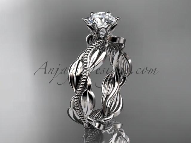 زفاف - Unique platinum leaf and vine engagement ring, wedding band with a "Forever Brilliant" Moissanite center stone ADLR258