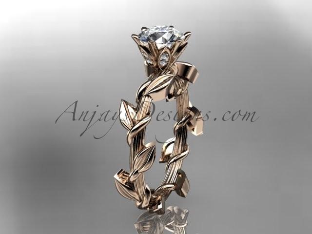 زفاف - Unique 14kt rose gold diamond floral wedding ring,engagement ring with a "Forever Brilliant" Moissanite center stone ADLR248