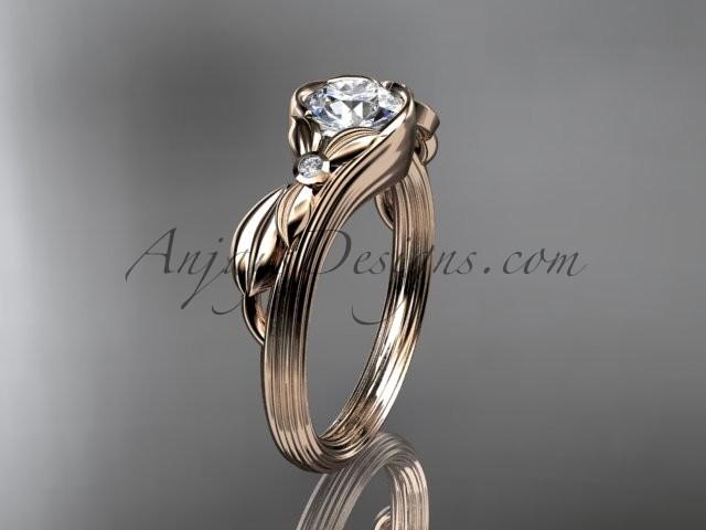 Wedding - Unique 14kt rose gold diamond floral engagement ring with a "Forever Brilliant" Moissanite center stone ADLR324