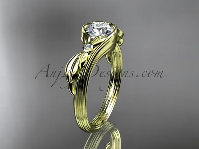 Wedding - Unique 14kt yellow gold diamond floral engagement ring with a "Forever Brilliant" Moissanite center stone ADLR324