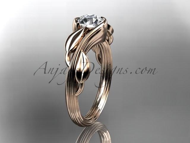 Wedding - 14kt rose gold leaf and vine wedding ring, engagement ring with a "Forever Brilliant" Moissanite center stone ADLR273