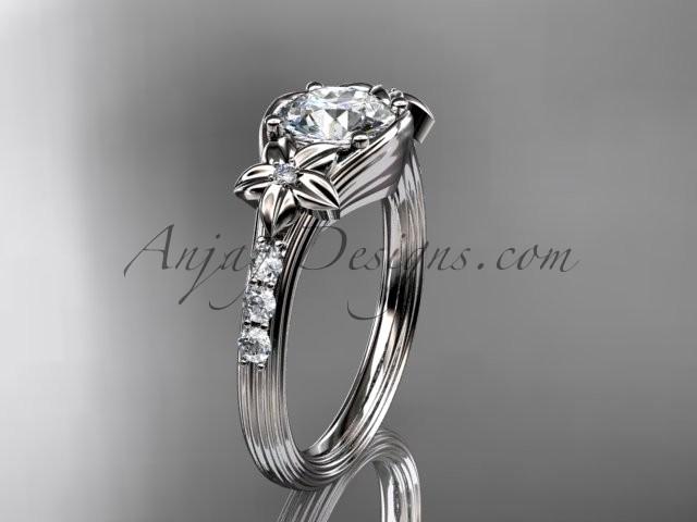 Wedding - Unique 14k white gold diamond leaf and vine, floral diamond engagement ring with a "Forever Brilliant" Moissanite center stone ADLR333