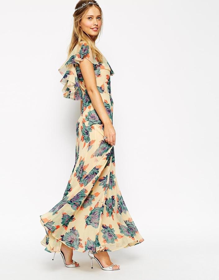 Asos Wedding Maxi Dress With Frill Detail In Pretty Floral Print