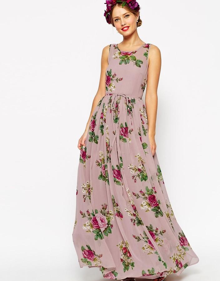 زفاف - ASOS WEDDING Lilac Floral Super Full Maxi Dress