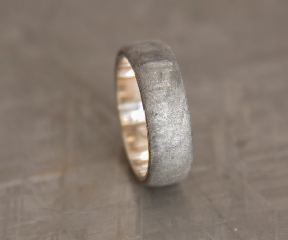 Hochzeit - Meteorite ring // Gold Meteorite ring // White gold wedding band // Wedding Ring // Engagement Wedding