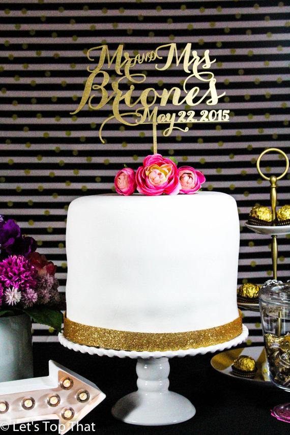 Wedding - Personalized Custom Mr & Mrs Wedding Cake Topper with Last Name