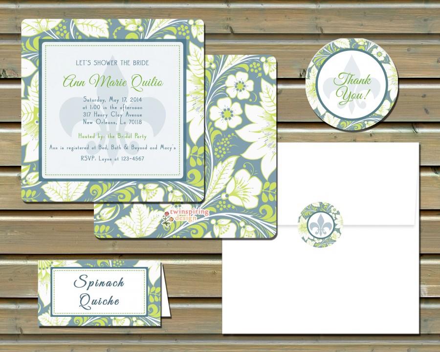 Hochzeit - Printed Floral & Fleur de Lis Bridal Shower Invitations - Custom Colors Available