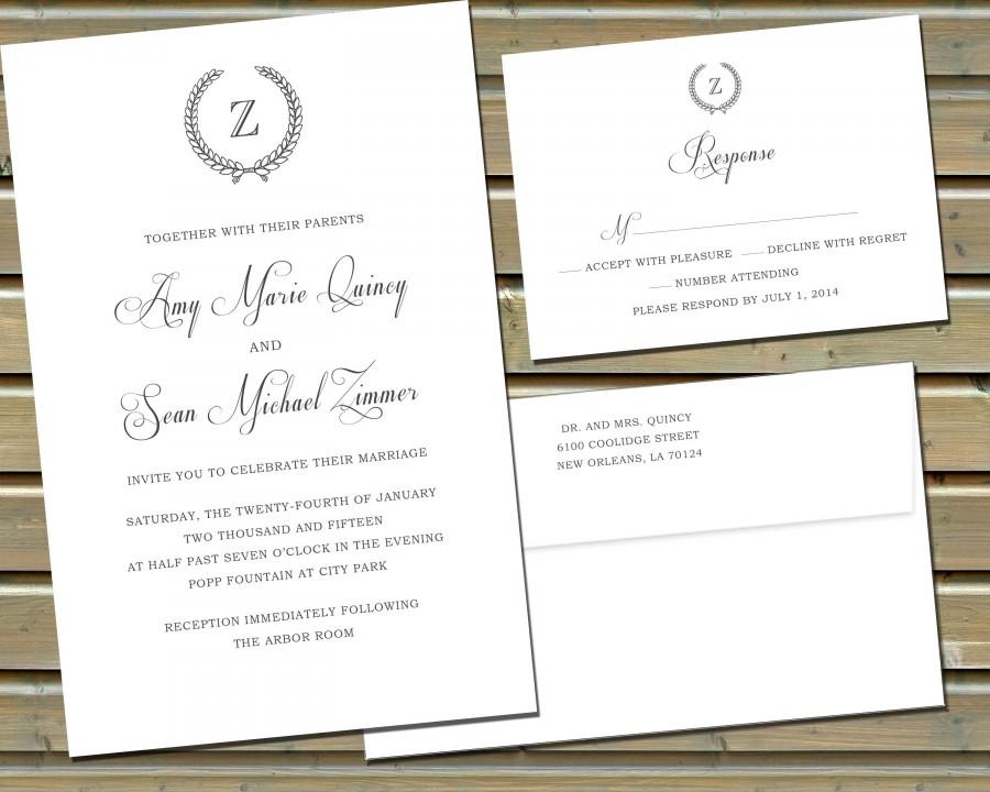 Hochzeit - Classic Monogram Wedding Invitations and Reply Cards on Deluxe Savoy Cotton Paper