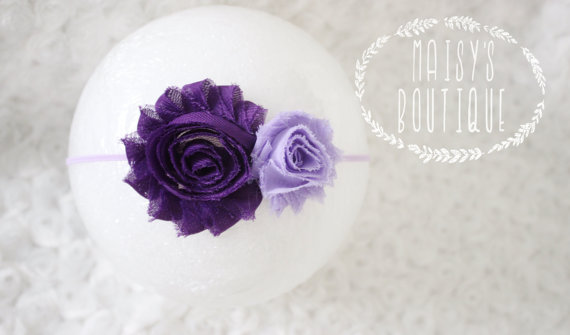 Свадьба - 75% Off Purple Plum Mini Lavender Shabby Flower Headband/ Newborn Headband/ Baby Headband/ Flower Girl/ Wedding/ Photo Prop