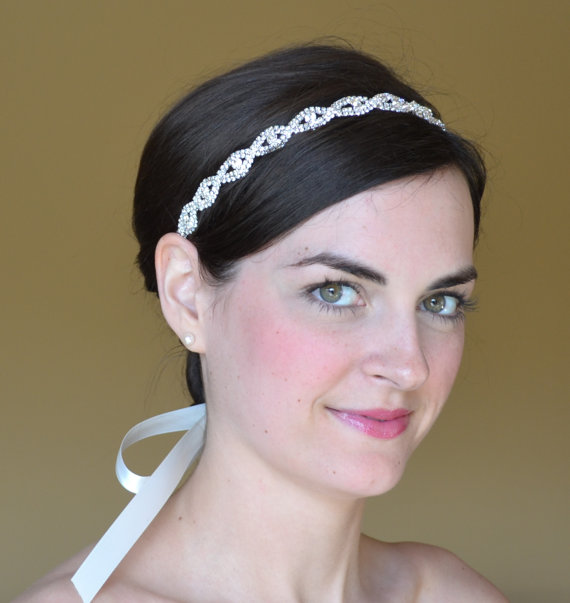 Свадьба - Rhinestone Headband, Bridal Headband, Crystal Diamante Wedding Hairband,Simple Headband,Bridal Headpiece, Bridal Ribbon Halo