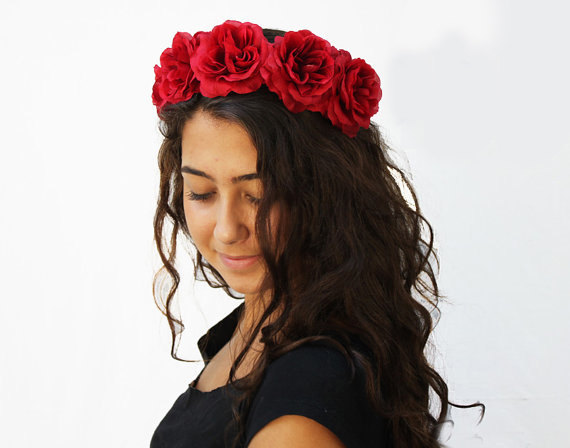 Mariage - Red Rose Crown, Rose Headband, Rose Flower Crown, Accessory, Frida Kahlo, Floral Crown, Boho, Red Rose Headband, Rose Crown, Red