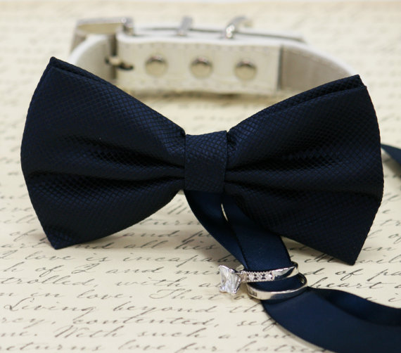 Wedding - Navy Dog Bow Tie, Dog ring bearer, Pet Wedding accessory, Pet lovers, navy bow attached to dog collar, color of 2015, wedding accessory