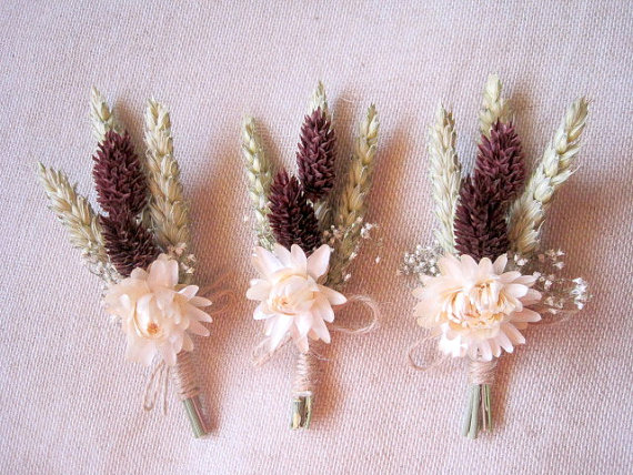 Mariage - Summer dried wheat boutonniere ,set -6 , groomsman wedding boutonniers ,rustic groom wedding decor ,vintage country ,woodland boutonniere