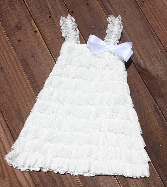 زفاف - Petti Dress, White Girls Petti Dress,Ivory  flower girl, wedding, christening, baptism, baby girl ivory dress, toddler dress