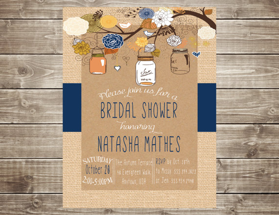 Свадьба - Printable Rustic Kraft and Burlap Fall Bridal Shower Invitation