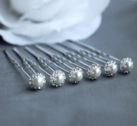 Wedding - 6 pcs Rhinestone Bridal Hair Pin Wedding Jewelry Pearl Crystal Bobby Hairpin Clip Accessories Silver HP034LX