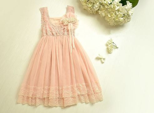 Mariage - Couture Pink Blush with Lace Dress - flower girl dress, couture girls dress, girls lace dress, wedding, pageants