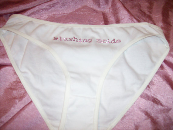 Свадьба - Blushing bride Bridal soft  hip panties size 6 with pink studs lingerie sexy underwear cotton natural