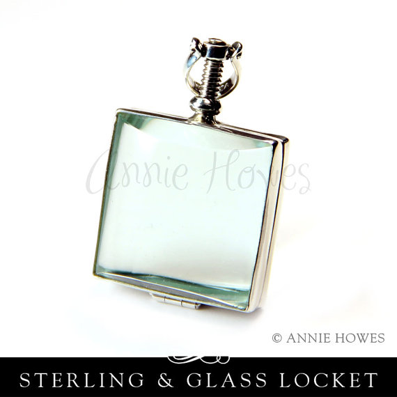 زفاف - Sterling Silver Glass Locket Pendant. Wedding Bouquet Charm. Square Shape. 25mm AHSSSGLP