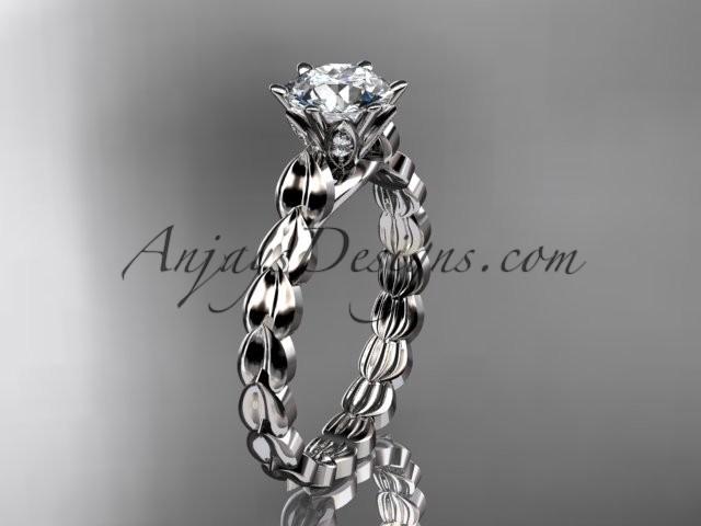 Wedding - 14k white gold diamond vine and leaf wedding ring, engagement ring with "Forever Brilliant" Moissanite center stone ADLR35