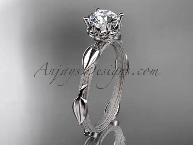 Wedding - 14k white gold diamond vine and leaf wedding ring, engagement ring with a "Forever Brilliant" Moissanite center stone ADLR290