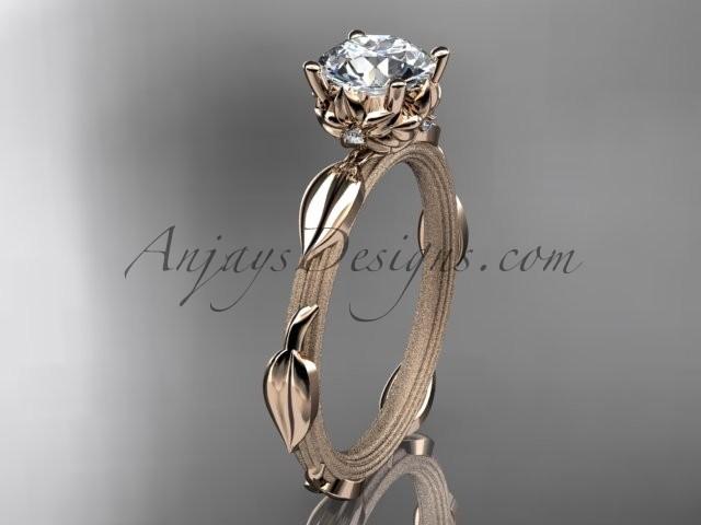 زفاف - 14k rose gold diamond vine and leaf wedding ring, engagement ring with a "Forever Brilliant" Moissanite center stone ADLR290
