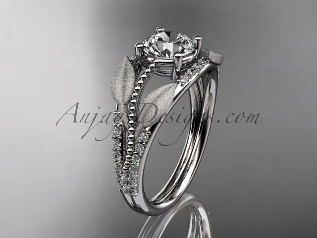 زفاف - 14kt white gold diamond leaf and vine wedding ring, engagement ring with "Forever Brilliant" Moissanite center stone ADLR75