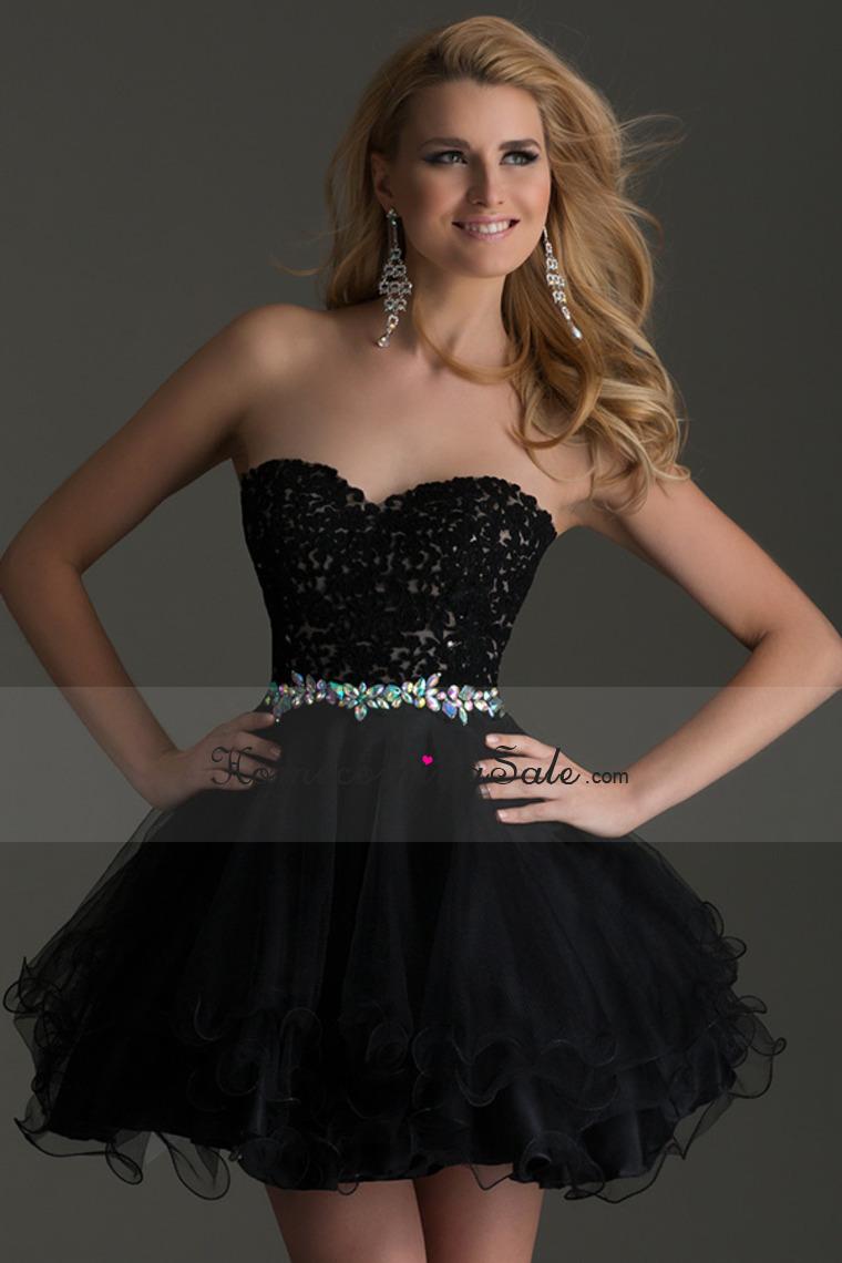 Mariage - A Line Sweetheart Black Short/Mini Tulle 2015 Homecoming Dresses