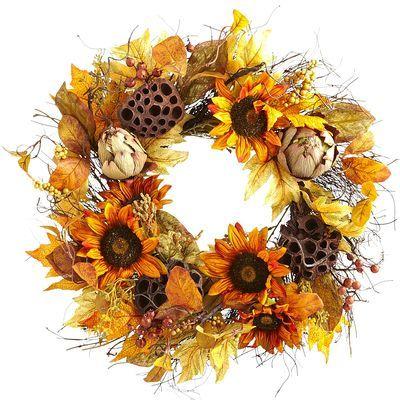 Mariage - Faux Sunflower & Artichoke Wreath - 22" - Home Decor Ideas