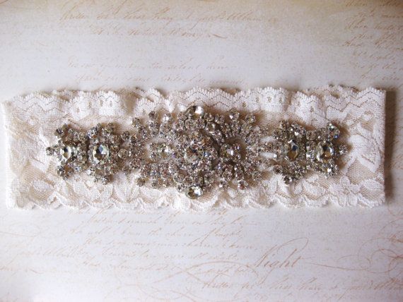 Mariage - The Michele Couture Custom Bridal Garter // Couture Custom Brooch Made With Crystal Rhinestone Jewelry // OOAK