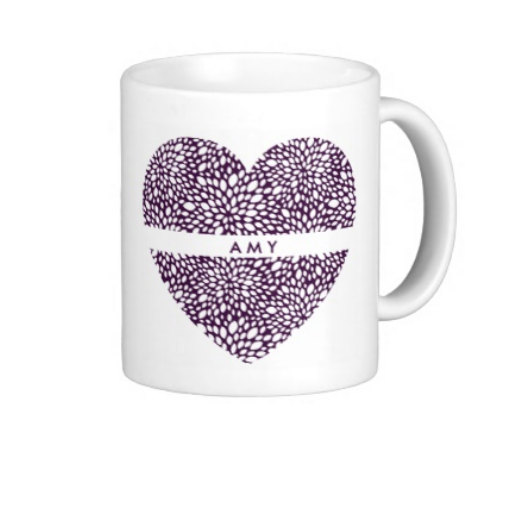زفاف - Personalized Mug / Gift Mug / Bridesmaid Mug - Signature Personalized Heart Mug in Midnight Purple