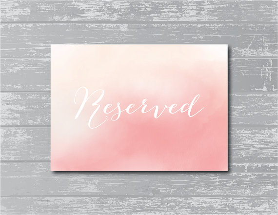 Wedding - INSTANT DOWNLOAD - Reserved Printable Sign 5x7" DIY Wedding... Watercolor Ombre Design