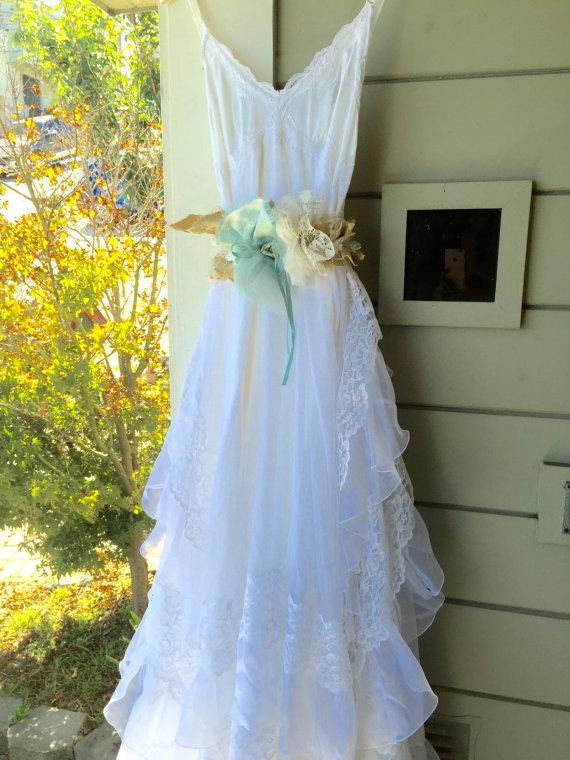 زفاف - Eco friendly layers of chiffon wedding dress off beat bride altered makeover all vintage slipdress lace alternative anthropologie romantic