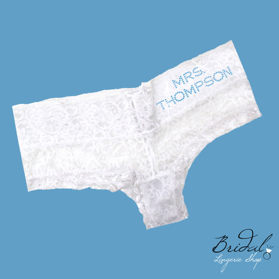 Hochzeit - Personalized Lace Bridal Underwear, Cheeky Lace Bride Boyshorts, Custom Bridal Lingerie