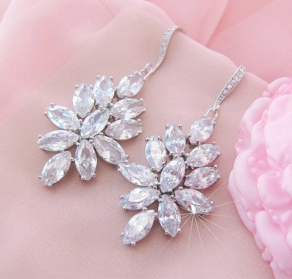 Mariage - Bridal Earrings Crystal Wedding Earrings Bridal Jewelry CZ Dangle Earrings Bridal Jewellery Zircon Earrings Diamond Earrings