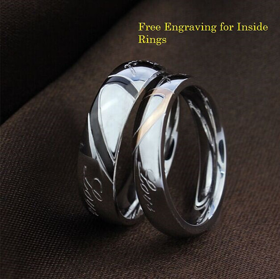 Couple Heart Shape Ring Matching Stainless Steel Promise Lovers Wedding Ring New