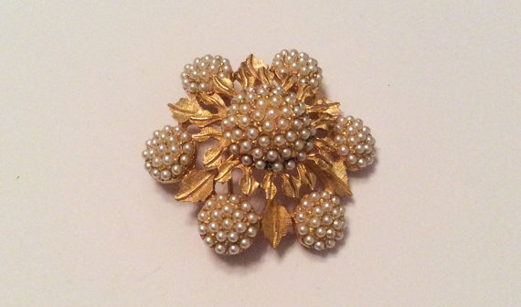 زفاف - Snowflake Pin Brooch, Pearl, Vintage Jewelry