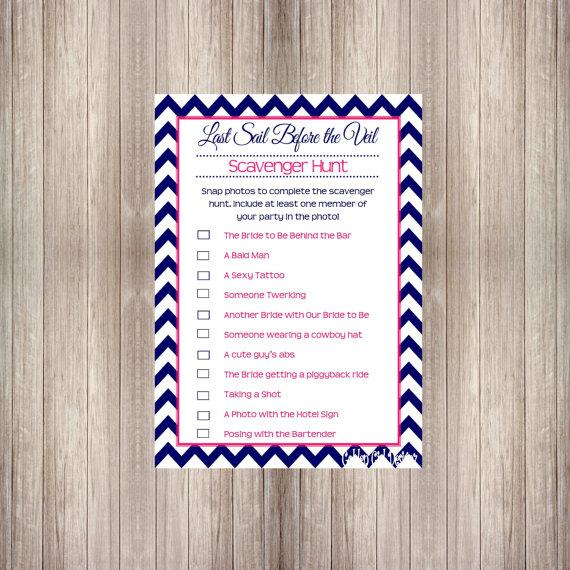 Wedding - Last Sail Before the Veil Bachelorette Scavenger Hunt - Printable Photo Hunt Game - Colors and Text Customizable