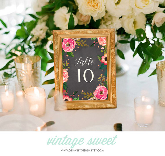 Wedding - Watercolor Floral Table Numbers (Printable) DIY by Vintage Sweet