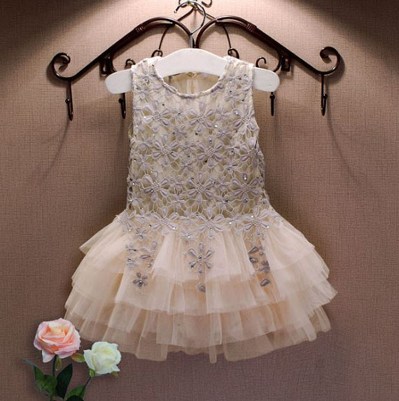 Wedding - Dreamy Tutu Dress - flower girl dress, girls elegant dress, girls lace dress, wedding, pageants, pictures, birthdays