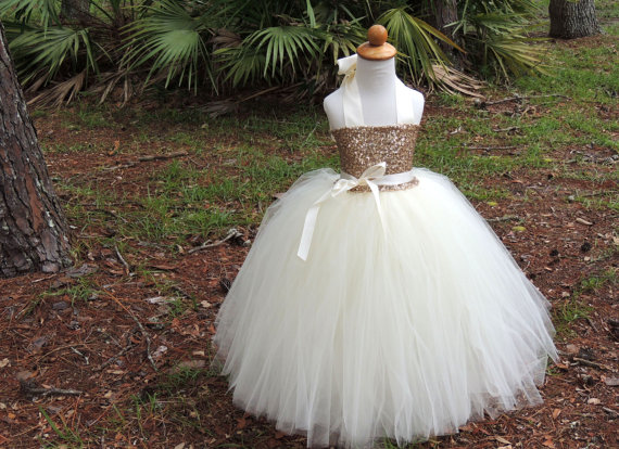 Mariage - Champagne Sequin Tutu Dress, Sequin Flower Girl Dress, Sequin Tutu Dress, Birthday Tutu Dress, Sequin Tutu Skirt