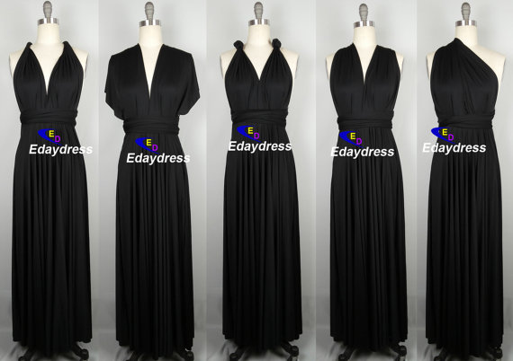 زفاف - Maxi Full Length Bridesmaid Black Infinity Dress Convertible Wrap Dress Multiway Long Dresses