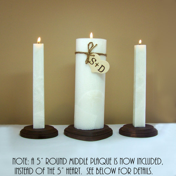 Mariage - Ships Sept 2:  Wedding Ceremony Unity Candle Set and Wood Stand - Personalized